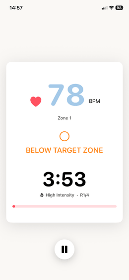 Active workout screen showing real-time coaching feedback
